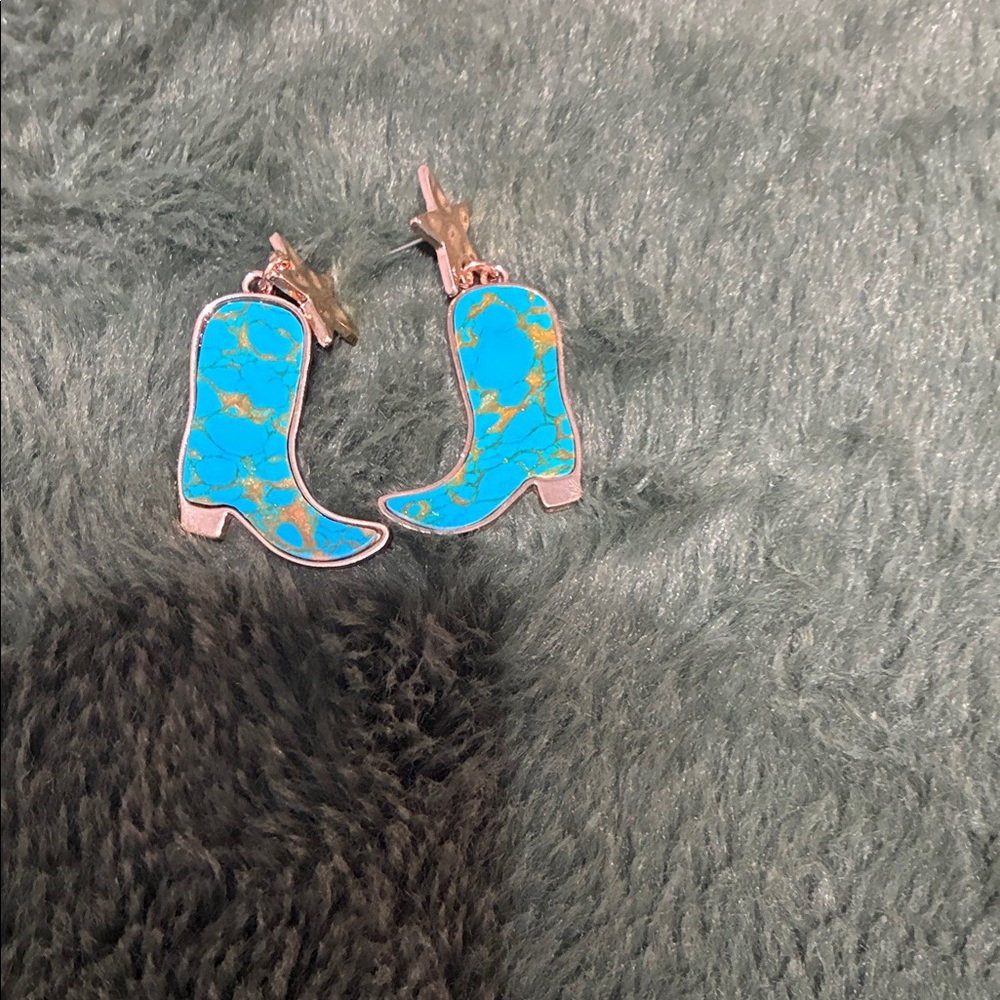 Turquoise Cowboy Boot Drop Earrings - Women's Fashion Jewelry
